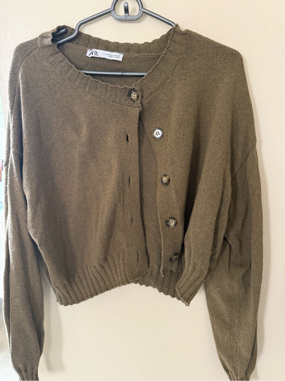 Zara Olive Cropped Button Cardigan